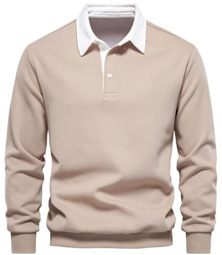 MakingDa Sweat Homme Col Polo Manches Longues Chaud Pullover Sweatshirt Hiver Thermique Couleur Unie Coton Pull Top Casual Travail Sport Pull-Over Classiques sans Capuche Sweat-Shirt Kaki M