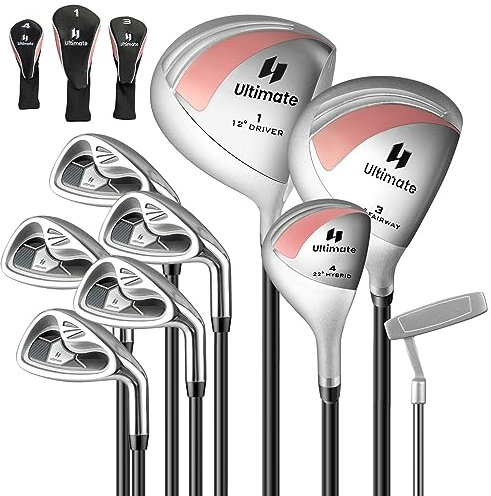 GOPLUS Golfschläger Set, 9 TLG. Golfschlägersätze, Golfausrüstung leicht für Damen & Herren, Golfset rechtshändig mit 460cc Fahrer, 3 Fairway, 4 Hybrid, 6/7/8/9/P Eisen, Putter (Rosa)
