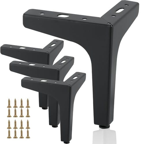 Goujfol 4 Pcs Gambe per Mobili, Piedini per Mobili,Gambe per Letto Piedi Letto Piedini per Divano Carica fino an 800 KG, Moderni Piedini Triangolari in Metallo per armadietti, divani (Nero-15 cm)