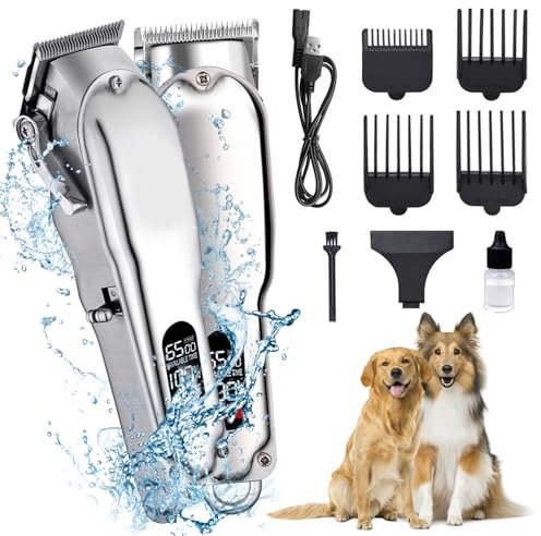 HyAdierTech Hundeschermaschine, Kabelloser Haustier-Fellpflege-Clipper, Wasserdichtes Schermaschine Hund mit Keramikklingen, Professionelles Hundeschermaschinen-Set mit 6 Aufsätze für Katzen Hunde