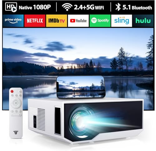 ZDK 2025 New 1080P Projector with 5G WiFi, Full HD 1080P, Supports 4K, BT 5.1 Projector for Home Cinema, Compatible with Smartphones, Android/iOS/TV Box/PS5/XBOX. (White, 20000L)