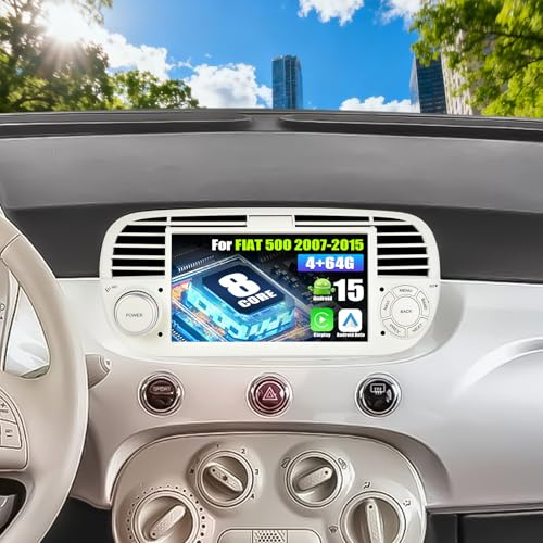 SIXWIN 8 Core 4+64G Android 15 Autoradio per FIAT 500 2007-2015 con CarPlay/Android Auto/DSP,7 Pollici HD Schermo Navigatore GPS WiFi Bluetooth 5.0 USB FM RDS Radio Mirror Link +32 Bande EQ(Bianco)