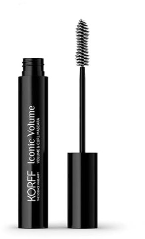 Korff Mascara Iconic Volume, Effetto Volume Estremo con Fibre di Bambù, Nero Intenso e Definizione Perfetta, Arricchito con Acido Ialuronico, Vitamina E e Pantenolo, 9,1 ml