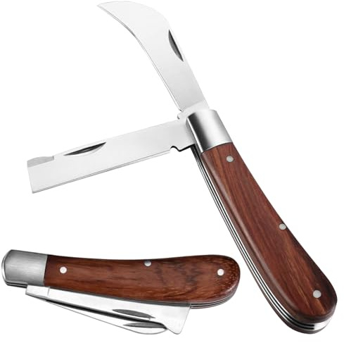 XHYASD Cuchillo de Injerto Plegable con 2 Hojas de Acero Inoxidable, Hoz de Jardín Multifuncional para Injertos y Reparación