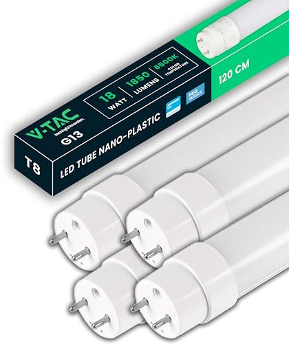 V-TAC 4x Tubi LED 120 CM con attacco G13 18W - 1850 Lumen - Chip Samsung - Tubi LED per Soffitto, Parete, Garage, Negozio - Tubo LED forma T8 - Sostituzione Neon - Luce 6400K Bianca Fredda
