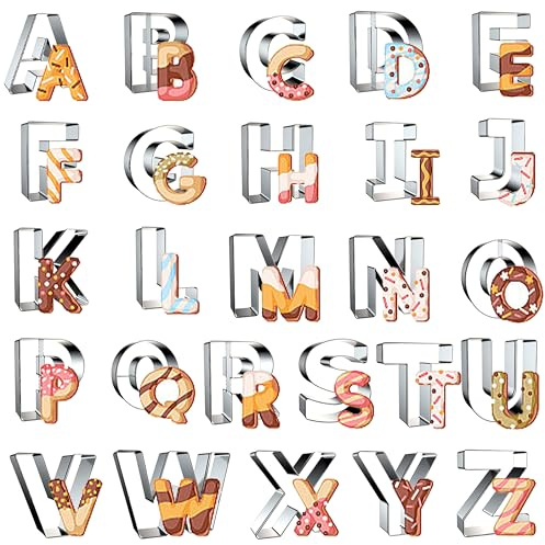 Alphabet Cookie Cutter Tool Set, 26 Pcs Large 2.5 Inch Stainless Steel Cookie Cutter Set Fondant Biscuit Fruit Dough Mold Tools for Halloween, Christmas,Birthday Party Decorations (Large-Letter)