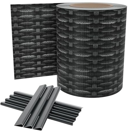 UISEBRT PVC Sichtschutzstreifen für Doppelstabmatten, 35 m x 19 cm Doppelstabmattenzaun, Blickdichte Zaunfolie inkl. 20 Befestigungsclips, Sichtschutzfolie Zaun für Gartenzaun und Balkon, Rattanmuster
