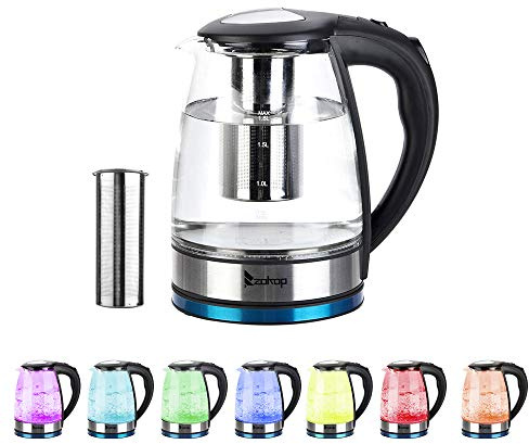 1.8L Electric Glass Kettle,Fast Boil Water Kettle,Auto Shut & Boil-Dry Protection Glass Tea Water Electric with Base,for Instant Coffee, Tea, Hot Cereal (Sliver)