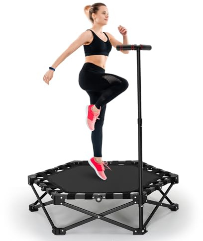 trampolin Fitness Adultos,Ø105cm,Resistencia y Agarre Regulable 150kg de Carga - Cama Elastica Jumping Plegable para Interior y Exterior