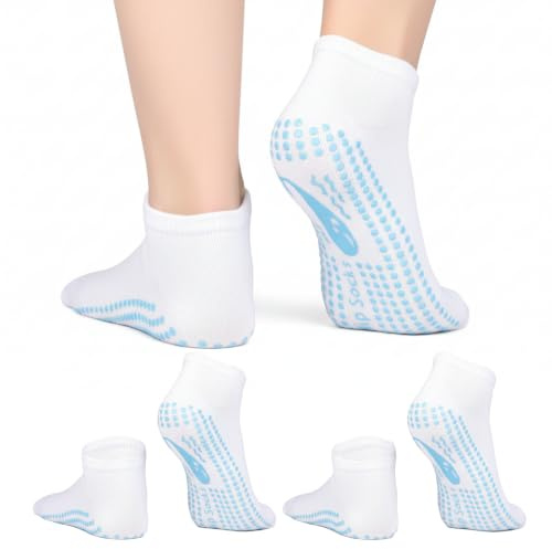 TENQUAN Yoga Grip Socks, Pilates Socks for Men Women, 2 Pairs White