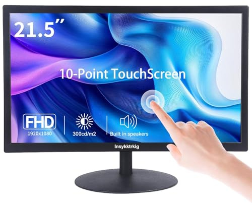 Insykktrkig Monitor touch screen da 21.5 pollici FHD 1920 x 1080 75 Hz Multi-Touch Monitor, PC 16:9 Display con altoparlante/HDMI/VGA/Type-B, compatibile con computer portatile/Ras Pi/Windows OS
