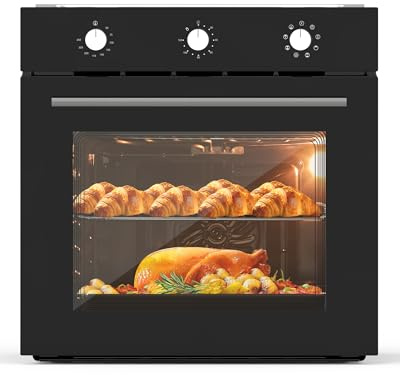 24 Inch Electric Single Wall Oven with 8 Cooking Modes, 2.5 Cu.ft. Built-in Electric Ovens, Mechanical Knob Control, 3000W Stainless Steel Convection Oven, Black
