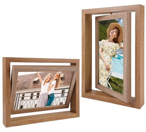 Xyvor Marco de Fotos Doble Cara 13x18 cm, Marco de Giratorio Fotos de Madera, Marcos de Fotos con Tapa Acrílica, para Regalos, Cumpleaños, Bodas, Navidad, Acción de Gracias, San Valentín