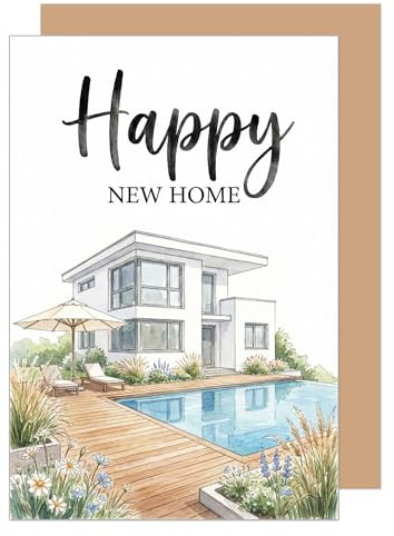 Édition Seidel carte de vœux premium pour nouveau chez soi avec enveloppe. Texte anglais Happy New Home homme femme collègues amis construction maison déménagement (NH124 SW026)