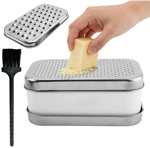 Shenrongtong Grattugia per Formaggio | con Contenitore in Acciaio e Tritaverdure | Grattugia per Verdure con Contenitore - per Cipolla Patate Cetriolo Cibo in Casa Campeggio Picnic