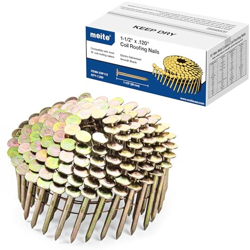 meite Roofing Nails 1-1/2 Inch 15 Degree Coil Nails Galvanized 2,880 Count