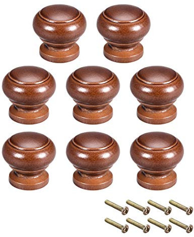 sourcing map Round Wood Knobs,8Pcs 27mm Dia Cabinet Furniture Kitchen Pulls Handles for Dresser Drawer Wardrobe, Dark Red