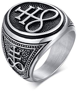 VNOX Acier Inoxydable Lourd Satanique Croix Anneaux Sceau De Satan Chevalière Bague Punk Biker Anneau pour Hommes Bijoux Religieux Cadeau