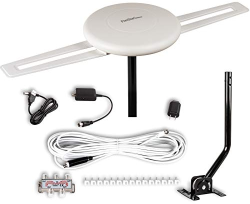 Five Star HDTV Antenna - 360° Omnidirectional Amplified Outdoor TV Antenna up to 150 Miles Indoor/Outdoor,RV,Attic 4K 1080P UHF VHF Supports 4TVs Installation Kit & Mounting Pole