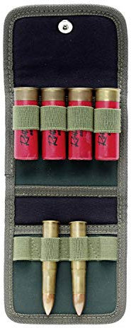 Fritzmann Patronentasche kombiniert 4 Schrot- und 3 Kugelpatronen, 7 Fächer, Grün, Gummi