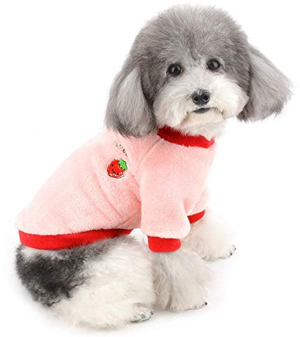 ZUNEA Kleine Hundepullover Winter Warmer Fleece Sweater Mantel Welpen Bunte Früchte Stricken Erdbeere Haustier Kleidung Katzen Jacke Mäntel Weicher Pullover Bekleidung für kaltes Wetter Rosa M
