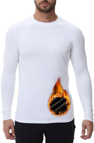 HUGE SPORTS Maglie Termiche da Uomo Invernale Biancheria Intima a Maniche Lunghe ad Asciugatura Rapida per Corsa Ciclismo Sci Bianco L