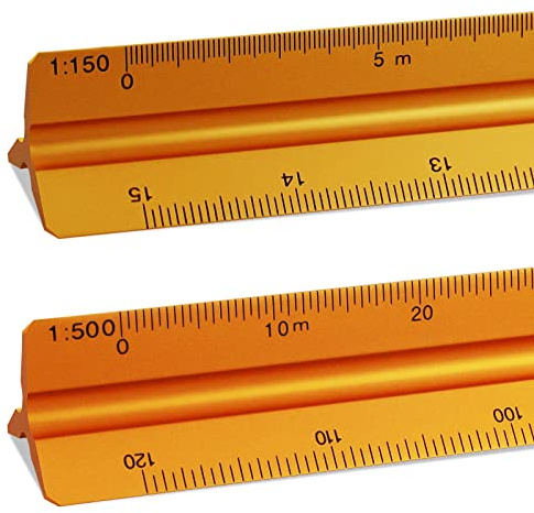 2 Pezzi Righello Triangolare, 30 cm Scalimetro 1:20, 1:25, 1:50, 1:75, 1:100, 1:125 e 1:100, 1:200, 1:250, 1:300, 1:400, 1:500, Oro