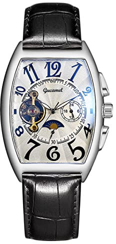 rorios Herren Uhren Mechanische Automatikuhr Skelett Mondphase Zifferblatt Militär Armbanduhr mit Lederband