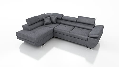 Robin Inspire Saturn Premium Kingston Divano ad angolo con funzione di letto con cassetto per la biancheria e cuscini e Poggiatesta regolabili angolo a sinistra grigio scuro 272 x 200 x 73/90