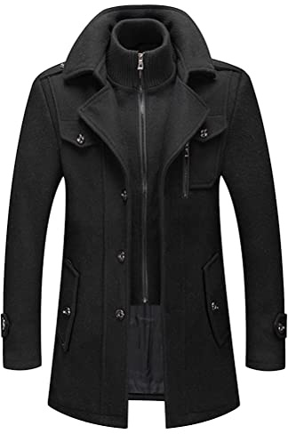 Onsoyours Manteau Homme en Laine Chaud Court Epais Slim Fit Business Hiver Trench-Coat avec Un Col Accessoire Caban Manteau Jacket Duffle-Coats Revers Overcoat A Noir L