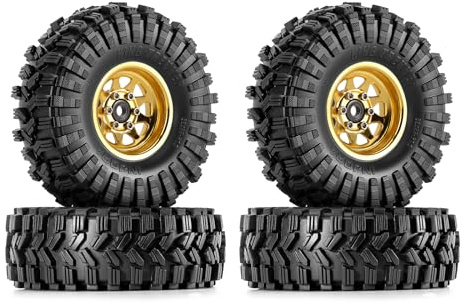 INJORA 1,0 tum Beadlock fälgar däck sats – 3,78 mm offset för 1/18 1/24 RC Crawler Auto Axial SCX24 FMS FCX24 TRX4M, gul (W1004-T1014)
