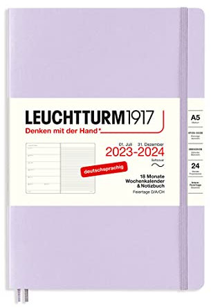LEUCHTTURM1917 367857 Wochenkalender & Notizbuch Softcover Medium (A5) 2024, 18 Monate, Lilac, Deutsch