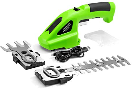 Taille Haie Électrique 2 en 1, Mini Taille Haies sans Fil, Cisaille à Gazon avec 2 Lames, Coupe Bordure Batterie 3,6V 1300 mAh, Cisaille Électrique, Coupe Herbe Électrique de Jardin
