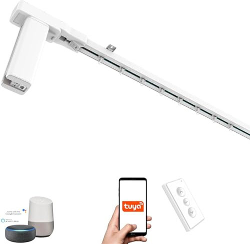 ACRIMO Motoriserad Gardinspår, Smart Skensats med WiFi-motor och fjärrkontroll, Kompatibel med Google Home, Alexa och Tuya Smart-appen, Längd upp till 6 meter (EU-kontakt)