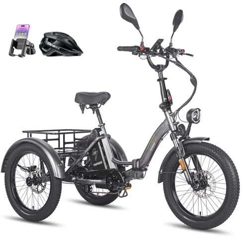 Fafrees F20 Mate Elektrische Dreirad 20 * 3.0 Zoll, 48V 21Ah Akku, e Bike klapprad 65N.m Motor, 3-Rad ebike 25km/h, Reichweite bis zu 55-110Km (Kleiner hinterer Korb, Grau)