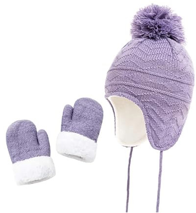Generisch Ensemble écharpe et bonnet pour fille - Noir - Chapeaux et gants - Pour enfants - Hiver - Tricot - Rabat d'oreille - Moufles chaudes - Bonnet en polaire - 1 6T - Bonnet au crochet pour