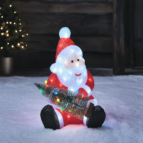 Lights4fun Outdoor Christmas Figure Light Up LED Acrylic Santa with Fairy Lights Tree Plug In with Timer 50cm