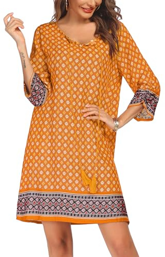 Zeagoo 2026 Casual Dress Ethnic Dress Shift Dress Mini Dress Long Sleeve Floral Spring A Line Dress Tunic Dress Yellow L