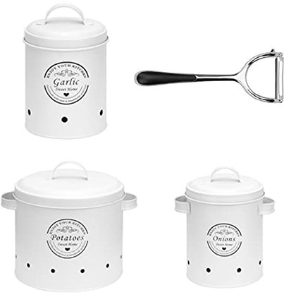 Vaso per la conservazione dell'aglio， Set di barattoli for la conservazione di verdure, zenzero, cipolla, aglio, di grande capacità(White,Set)