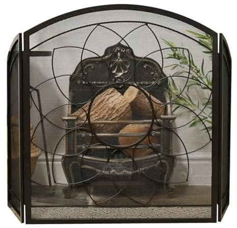 Salvachispas Chimenea Rejillas Protectoras de Hierro Hechas a Mano para Estufas de Leña, Malla Resistente para Chimeneas Que Queman, Puerta de Protección Contra Chispas en Forma de Arco para Estufas