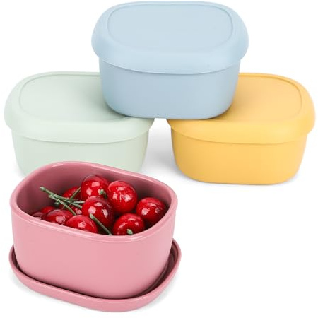 AOEDEO 4 pcs 10 oz Silicone Snack Containers for Kids Small Food Containers with Lids, Fruit Container for Lunch, Stackable Lunch Container for Kids, Daycare, School and Travel