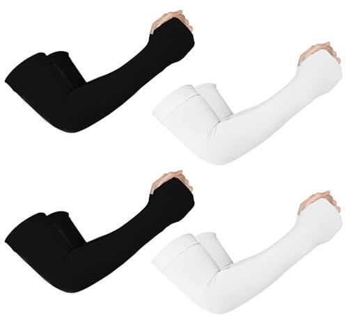 Mangas de brazo de protección solar UV para hombres y mujeres, mangas de compresión para el sol de enfriamiento - Deportes - Entrenamientos - Cubierta de tatuaje, 2 negros y 2 blancos, Standard