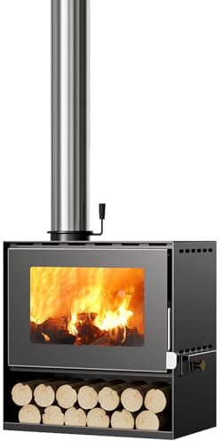 Holzofen Aus Gusseisen, Neuer Kaminofen Mit Keramikglasfenster Heizofen, Robuster Holzofen Für Den Innenbereich, 49×30×50 cm Holzofen mit Schamottsteinen mit Sichtfenster