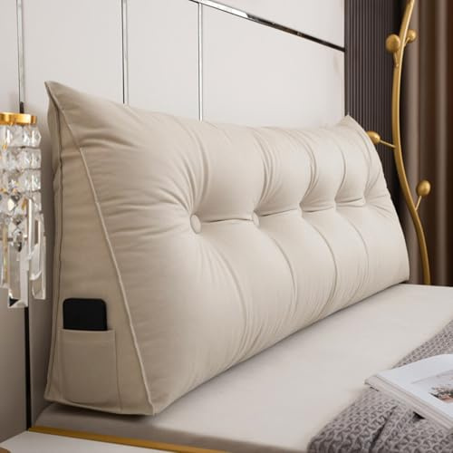 GYCS Almohadas De Cuña Grandes para Cabecera, Almohada De Lectura Triangular para Descanso, Cojín De Apoyo Lumbar, Respaldo De Cintura,Cojin Lumbar,Headboard Pillow,Offwhite,120 * 50 * 20cm