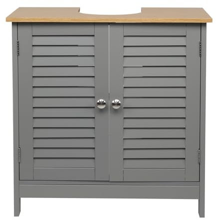 Double Shutter Door Grey Painted MDF Modern Washbasin Cabinet with Storage Space