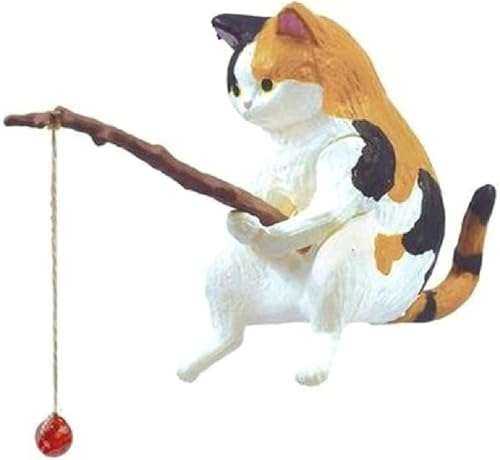 Gryshanyun Cat Fishing Statue Decor, Resin Aquarium Ornament, Mini Tank Decoration, for Tanks Desk Yard Pond, Indoor Outdoo (Yellow)