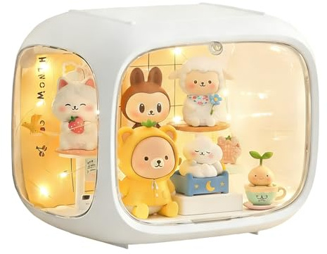 powerking Vitrina transparente con luz, soporte de exhibición de acrílico, caja organizadora de almacenamiento ajustable con puerta magnética y soportes para figuras para figuras de acción