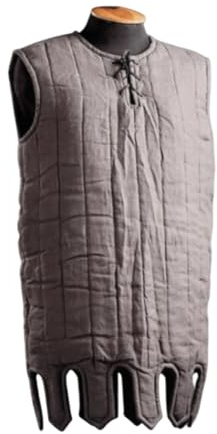 Medieval Quilted Gambeson Vest for Men – Grey Padded Sleeveless Aketon with Lace Closure for LARP & Reenactment. (XL)