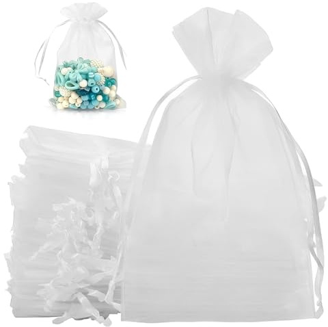 Androxeda 50 Sacchetti In Organza, 8 X 10 Cm, Bianco, Sacchetto Regalo Per Gioielli, Favore Matrimonio, Per Natale, Compleanno, Festa, Sacchetti Bustina Organza Per Nozze Regalo Caramella