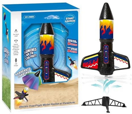 Rocket Toys - Lancio di razzi con paracadute, giocattolo da lanciare razzi con paracadute, per bambini, illuminazione a LED, attività all'aperto, apprendimento scientifico per parco